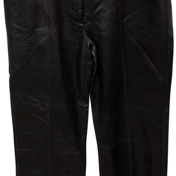 Women’s Black Soft Leather Pleated Dress Pants with Open Hem Plus Size 16 Colors - Picture 14 of 16